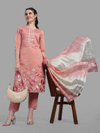 Embroidered Kurta With Pant & Dupatta Set, Multicolor - Hiral Fashion - Distacart