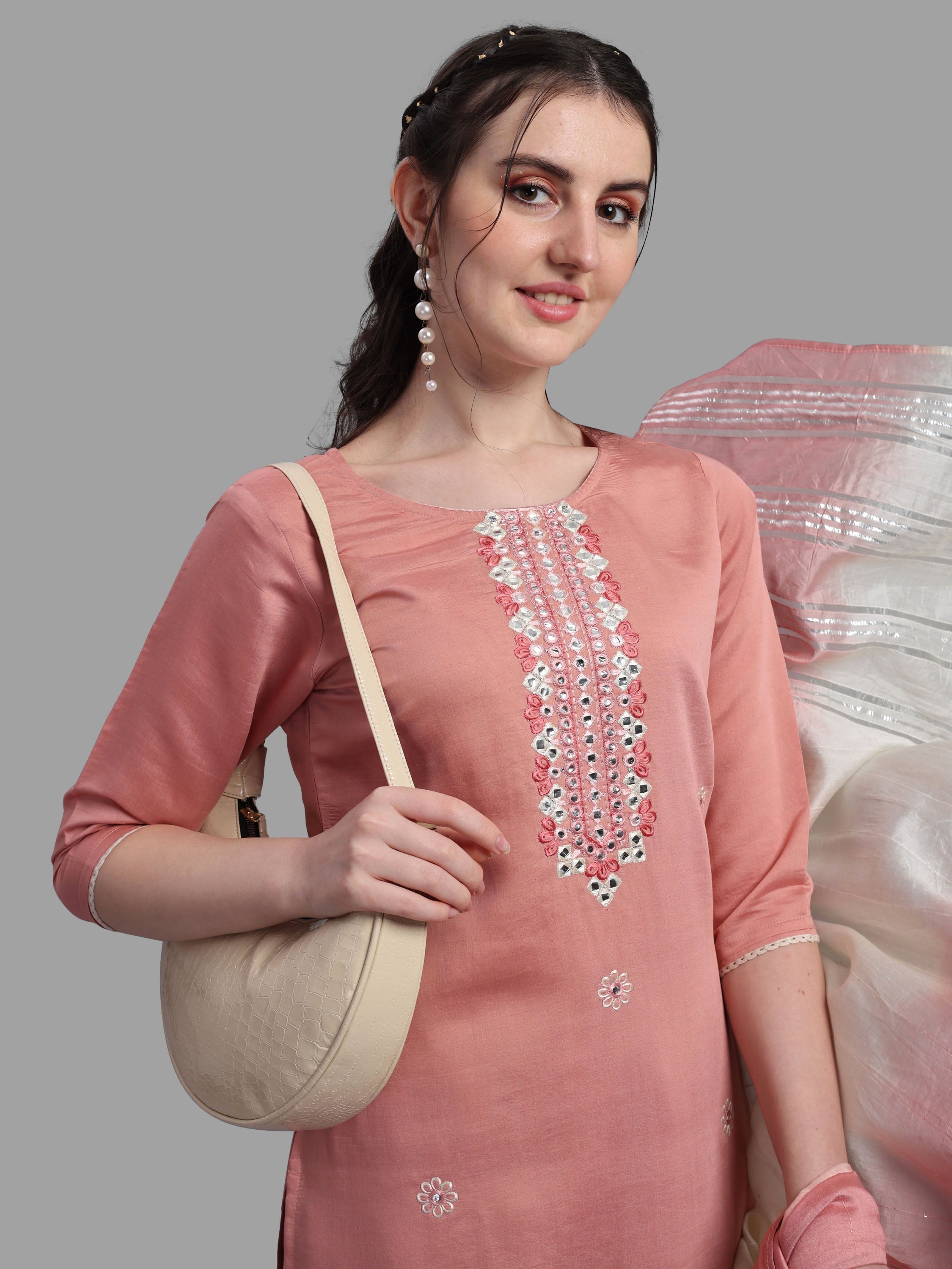 Embroidered Kurta With Pant & Dupatta Set, Multicolor - Hiral Fashion - Distacart