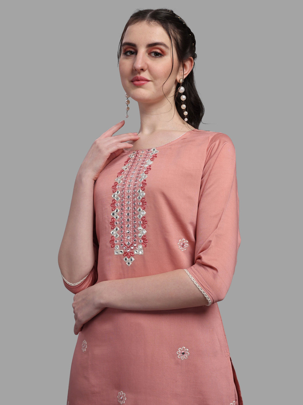 Embroidered Kurta With Pant & Dupatta Set, Multicolor - Hiral Fashion - Distacart