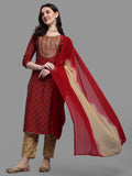 Embroidered Bandhani Printed Kurta With Pant & Dupatta Set, Multicolor - Hiral Fashion - Distacart