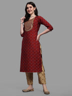 Embroidered Bandhani Printed Kurta With Pant & Dupatta Set, Multicolor - Hiral Fashion - Distacart