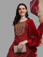 Embroidered Bandhani Printed Kurta With Pant & Dupatta Set, Multicolor - Hiral Fashion - Distacart