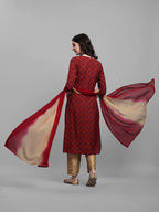 Embroidered Bandhani Printed Kurta With Pant & Dupatta Set, Multicolor - Hiral Fashion - Distacart