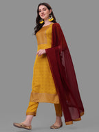 Embroidered Printed Kurta With Pant And Dupatta Set, Multicolor - Hiral Fashion - Distacart