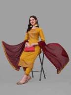 Embroidered Printed Kurta With Pant And Dupatta Set, Multicolor - Hiral Fashion - Distacart