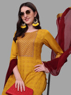Embroidered Printed Kurta With Pant And Dupatta Set, Multicolor - Hiral Fashion - Distacart