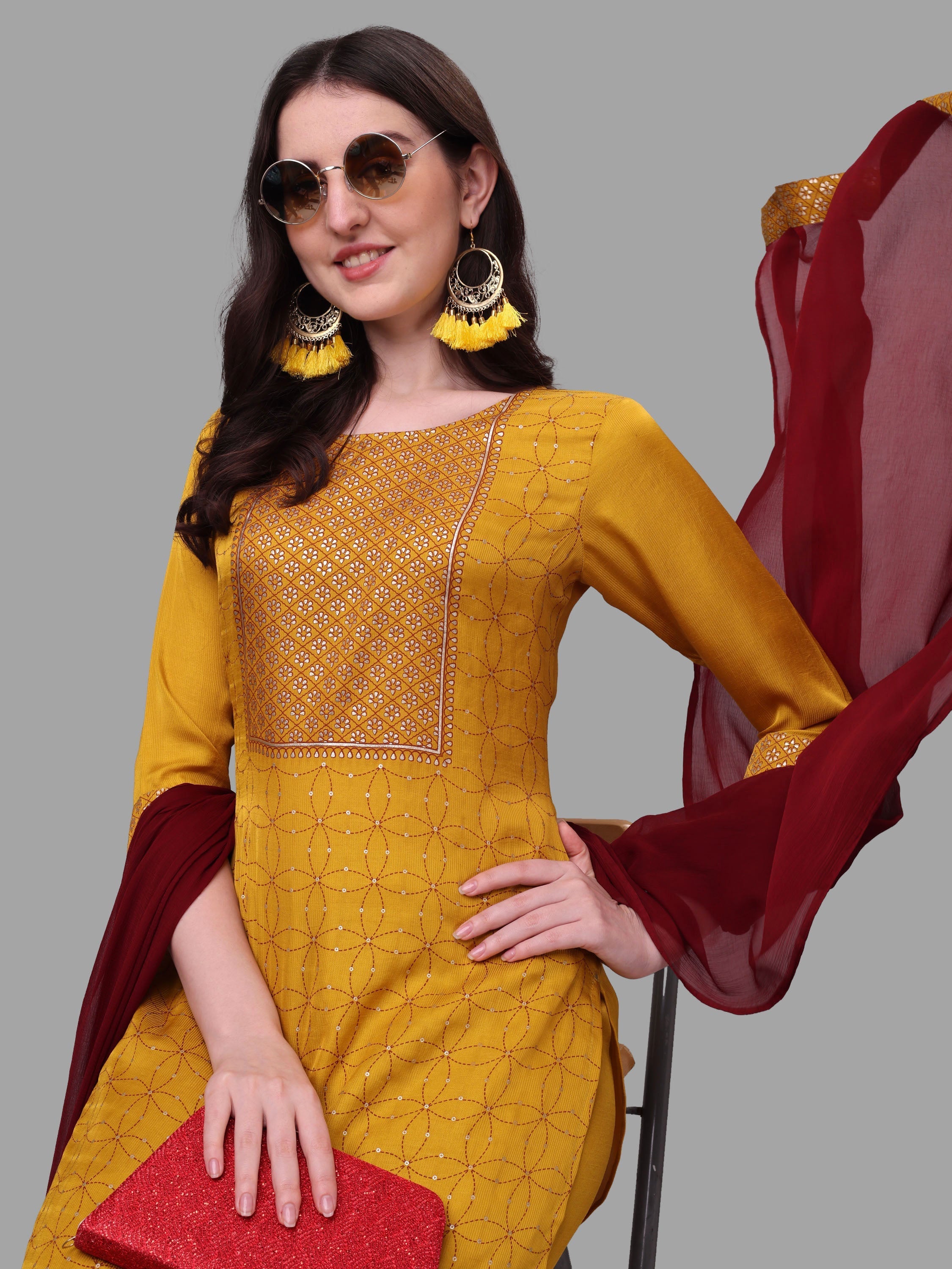 Embroidered Printed Kurta With Pant And Dupatta Set, Multicolor - Hiral Fashion - Distacart