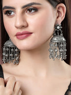 NVR Women's Silver Plated Mirror Work Oxidised Contemporary Jhumka Earrings - Distacart