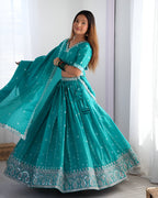 Lehenga Mart Designer Bollywood Style Wedding Wear Lehenga Choli - Aqua Blue