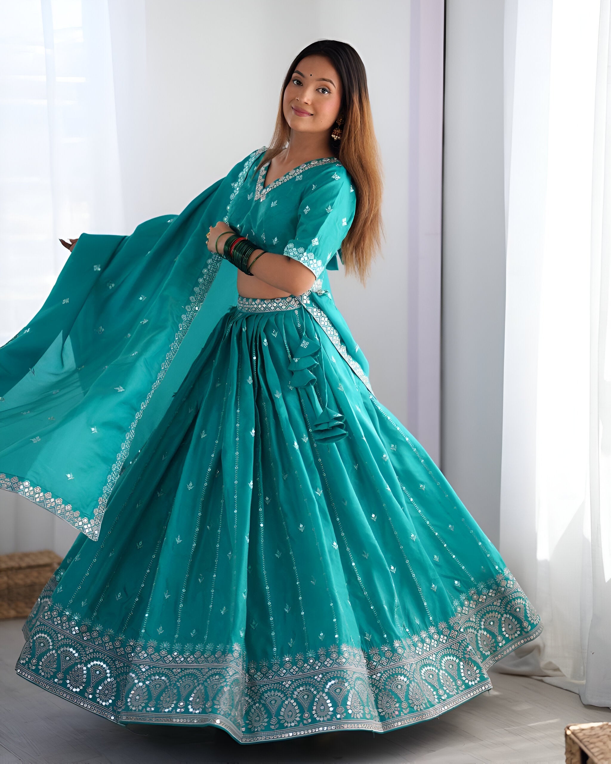 Lehenga Mart Designer Bollywood Style Wedding Wear Lehenga Choli - Aqua Blue