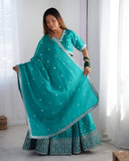Lehenga Mart Designer Bollywood Style Wedding Wear Lehenga Choli - Aqua Blue
