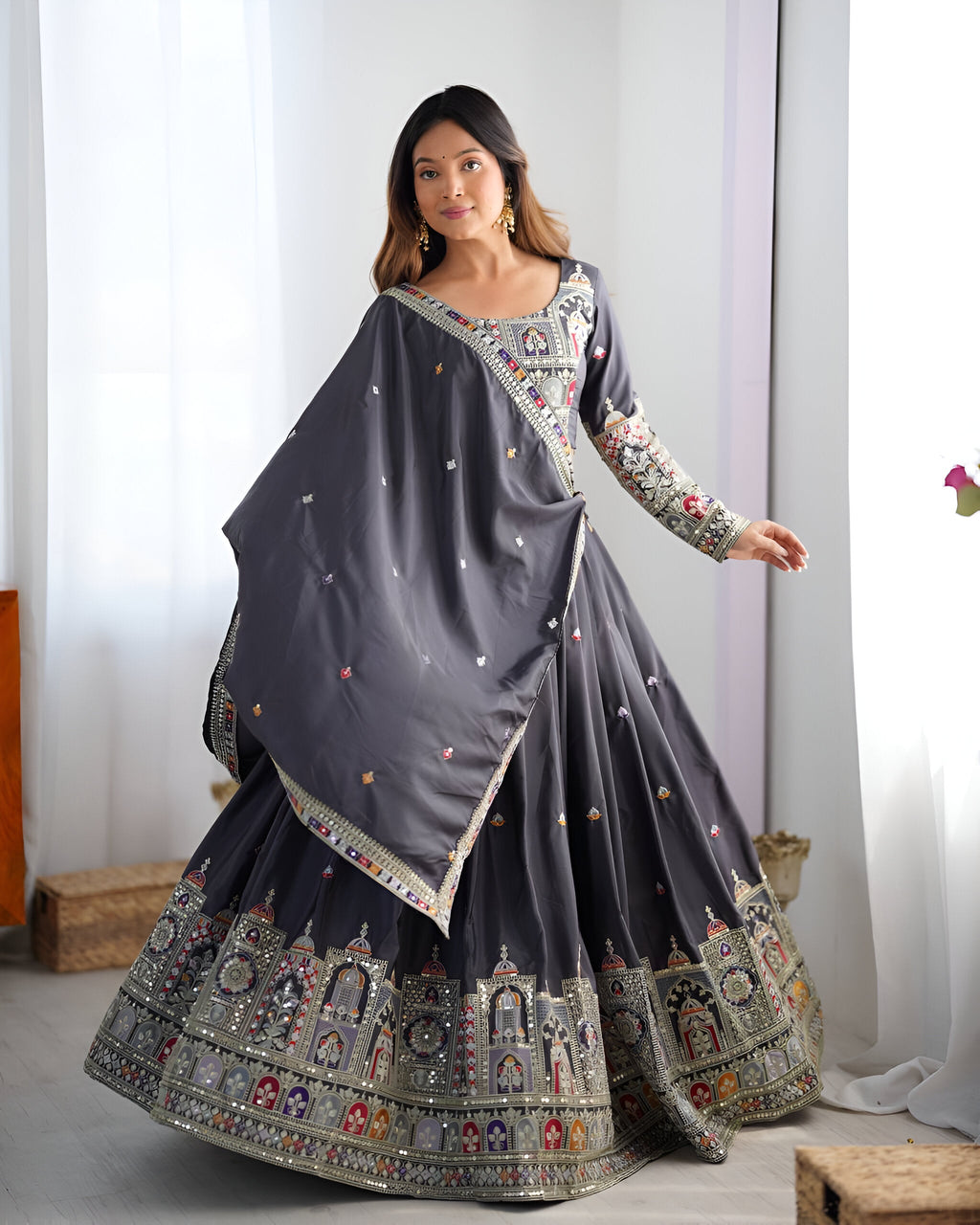 Lehenga Mart Designer Bollywood Style Wedding Wear Lehenga Choli - Grey