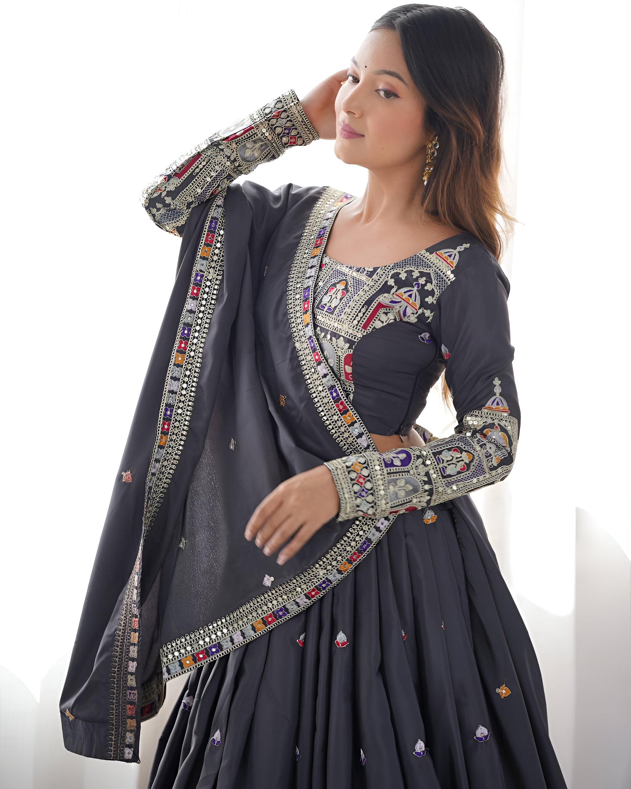 Lehenga Mart Designer Bollywood Style Wedding Wear Lehenga Choli - Grey