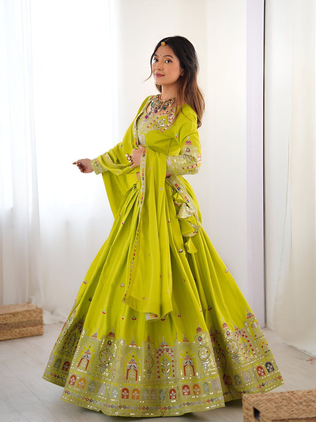 Lehenga Mart Designer Bollywood Style Wedding Wear Lehenga Choli - Neon