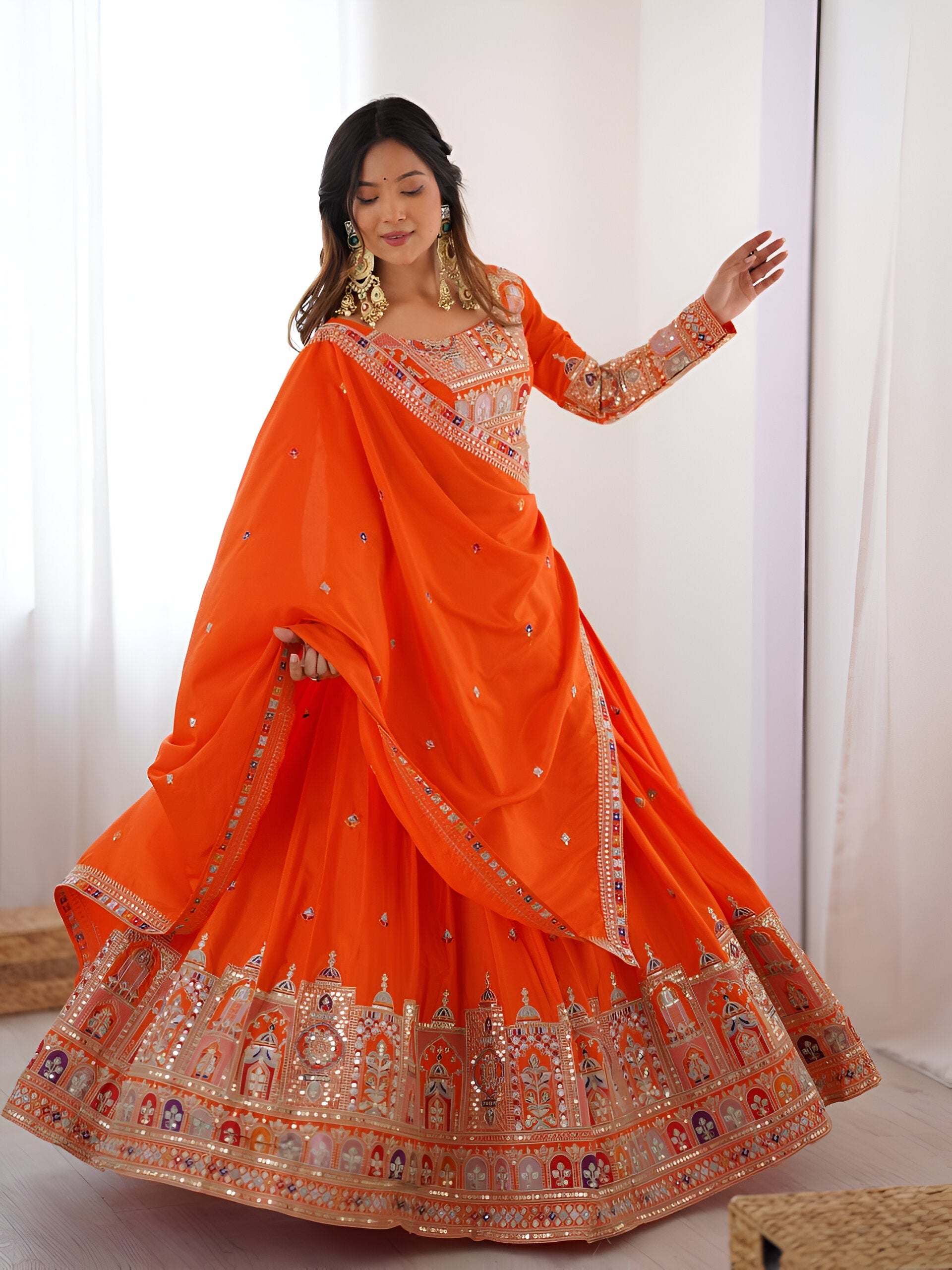 Lehenga Mart Designer Bollywood Style Wedding Wear Lehenga Choli - Orange