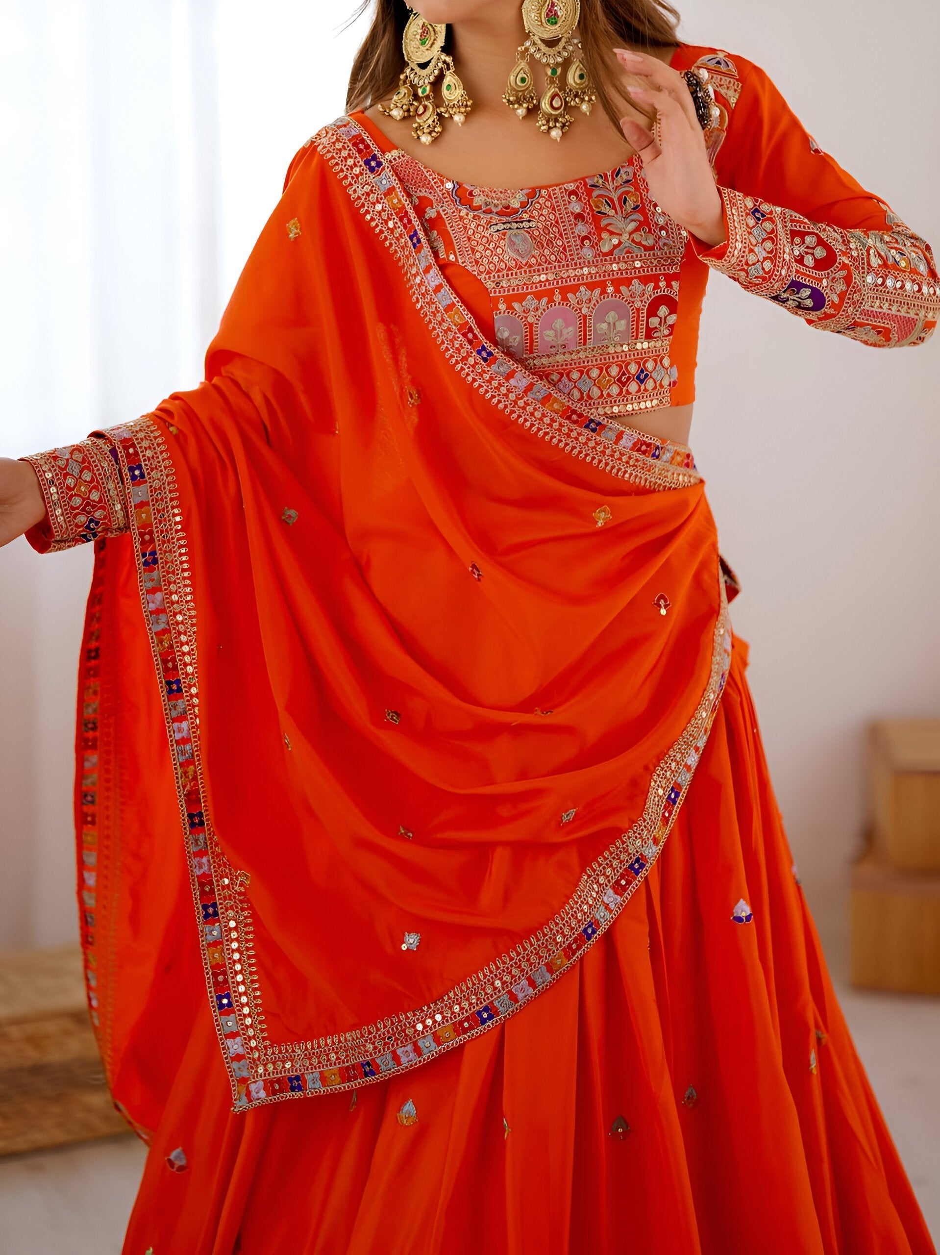 Lehenga Mart Designer Bollywood Style Wedding Wear Lehenga Choli - Orange