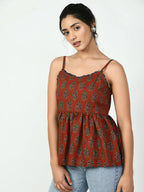 Myshka Women's Rust Ethnic Motifs Printed Top