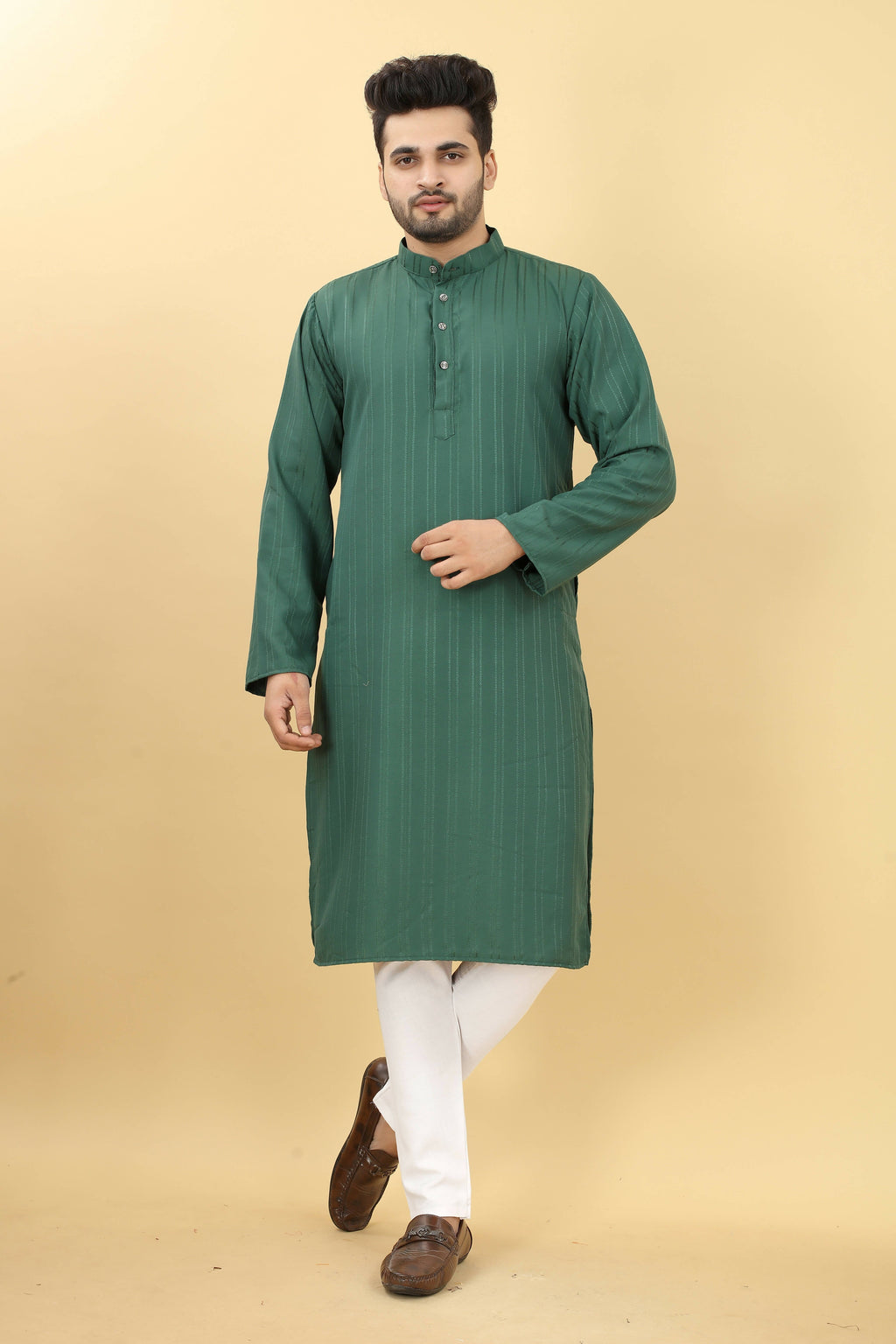 Green Viscose Polyester Solid Men's Kurta - Mahotsav