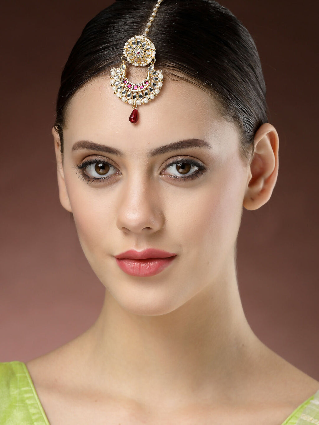 NVR Women's Gold-Polished CZ Stone-Studded Maang Tikka - Distacart