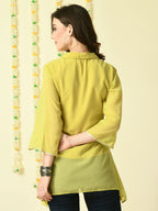 Myshka Women's Yellow Embroidered Party Fusion Top