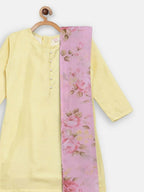Ahalyaa Yellow Poly Silk Kids Kurta Pant With Dupatta For Girls