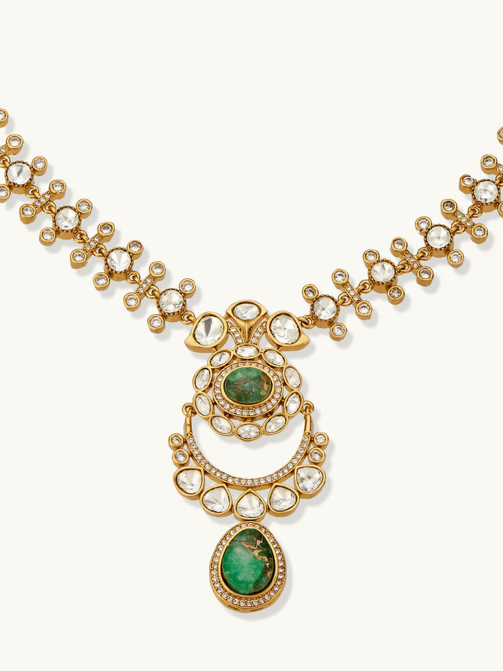 Nuyug 22K Gold-Plated Kundan Studded Faux Jasper Stone Necklace Set