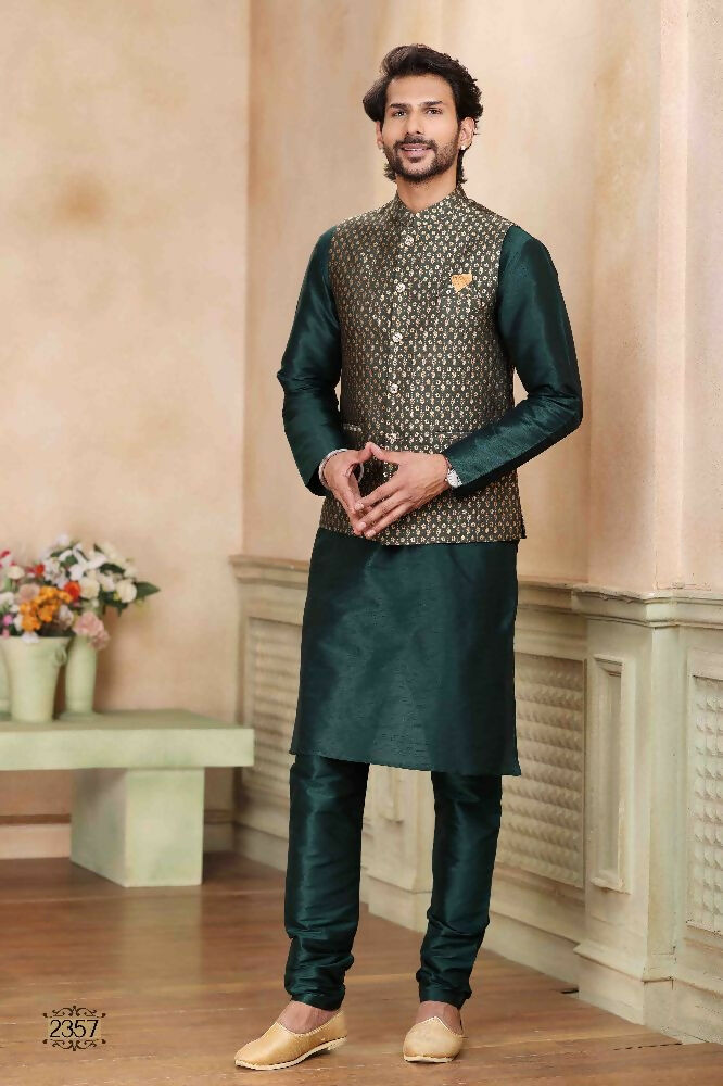 Raivat Ethnic Jacquard Banarasi Silk Woven Work 3 Pics Jacket Set In Green Colour - Distacart