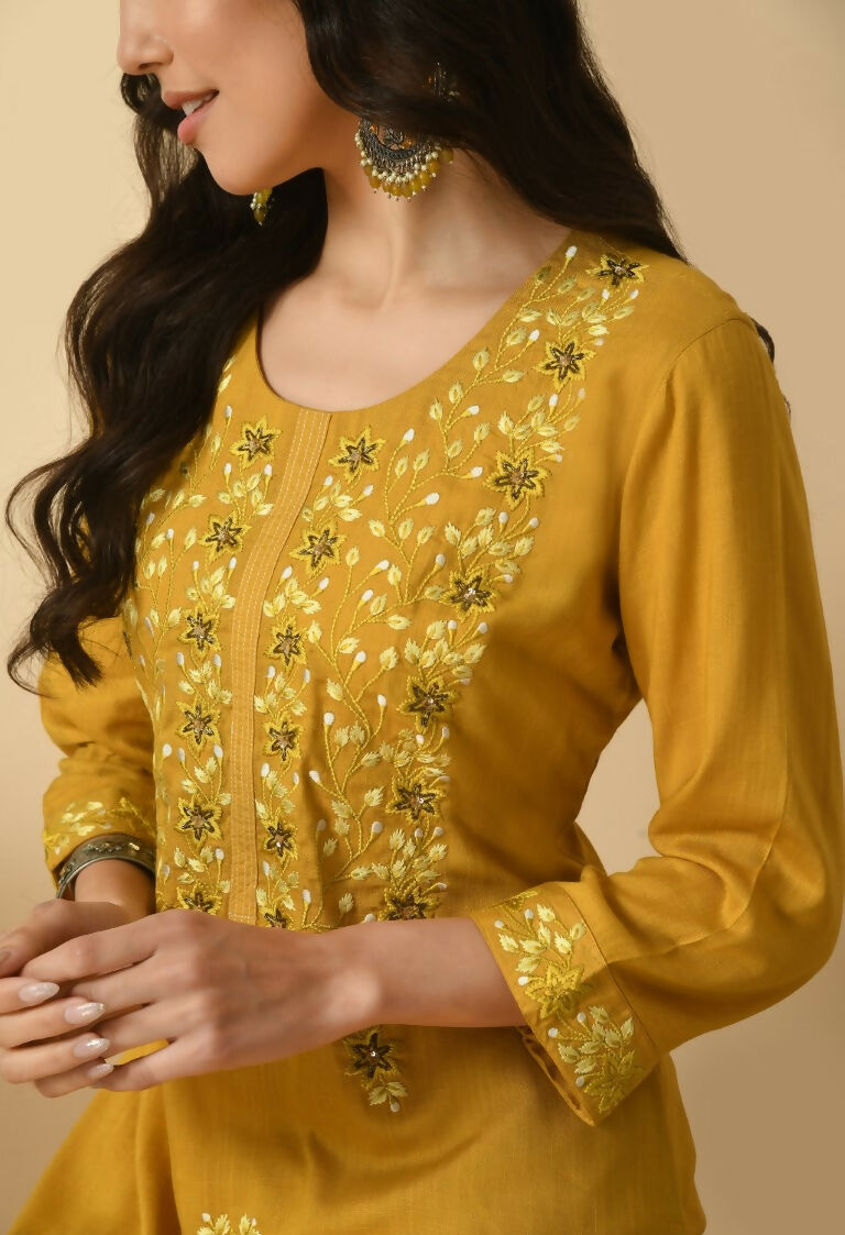 Joban Fashion Mustard Cotton Rayon Kurta Set