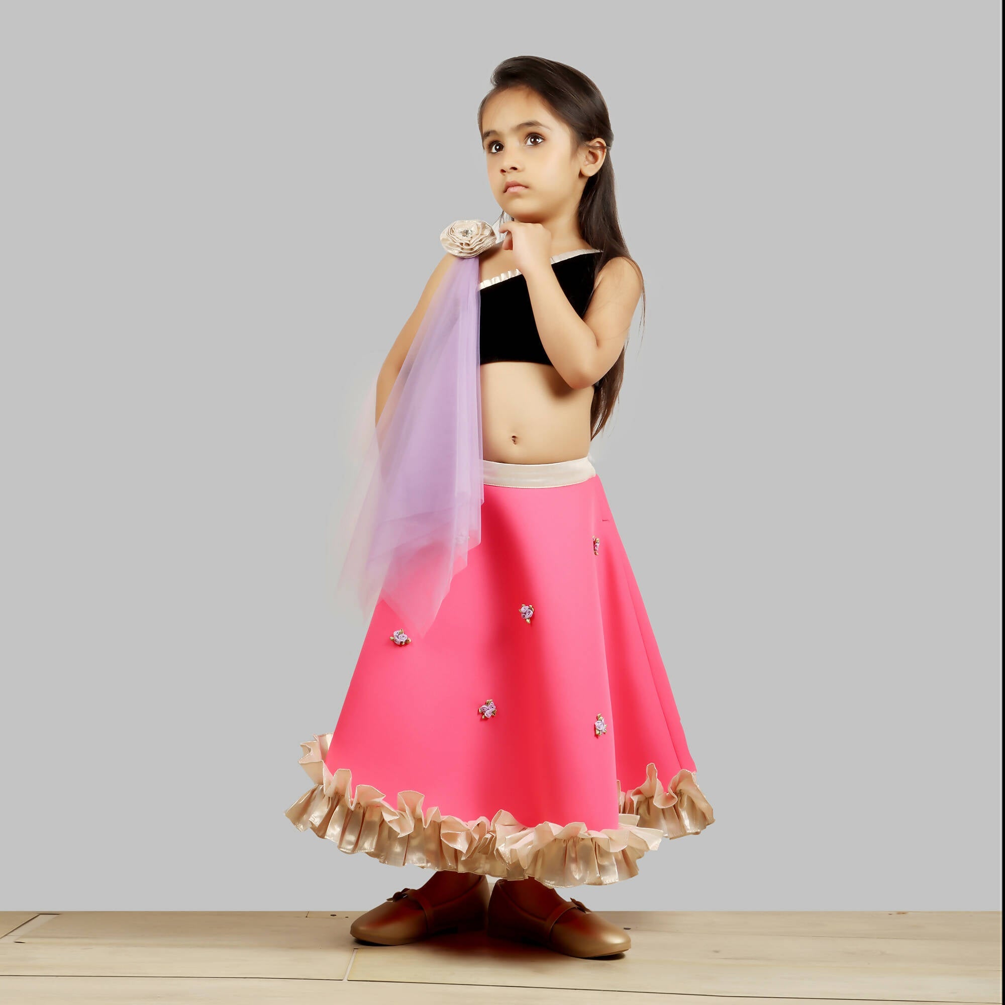 Pink Cow Fashions Black & Pink Ghagra Choli With Dupatta