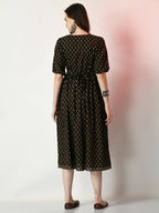 Myshka Women's Black Floral Printed Empire Dress - Distacart