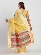 Shree Shyam Fashion Linen Cotton Yellow Saree - Distacart