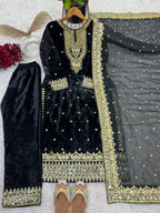 Prazu Fashion Black Viscose Velvet Embroidered Sequins Salwar Suit - Distacart