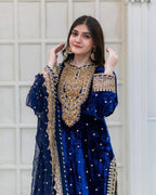 Prazu Fashion Blue Viscose Velvet Embroidered Sequins Salwar Suit - Distacart