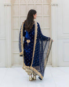 Prazu Fashion Blue Viscose Velvet Embroidered Sequins Salwar Suit - Distacart