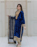Prazu Fashion Blue Viscose Velvet Embroidered Sequins Salwar Suit - Distacart
