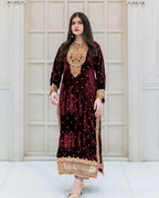 Prazu Fashion Maroon Viscose Velvet Embroidered Sequins Salwar Suit - Distacart