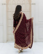 Prazu Fashion Maroon Viscose Velvet Embroidered Sequins Salwar Suit - Distacart