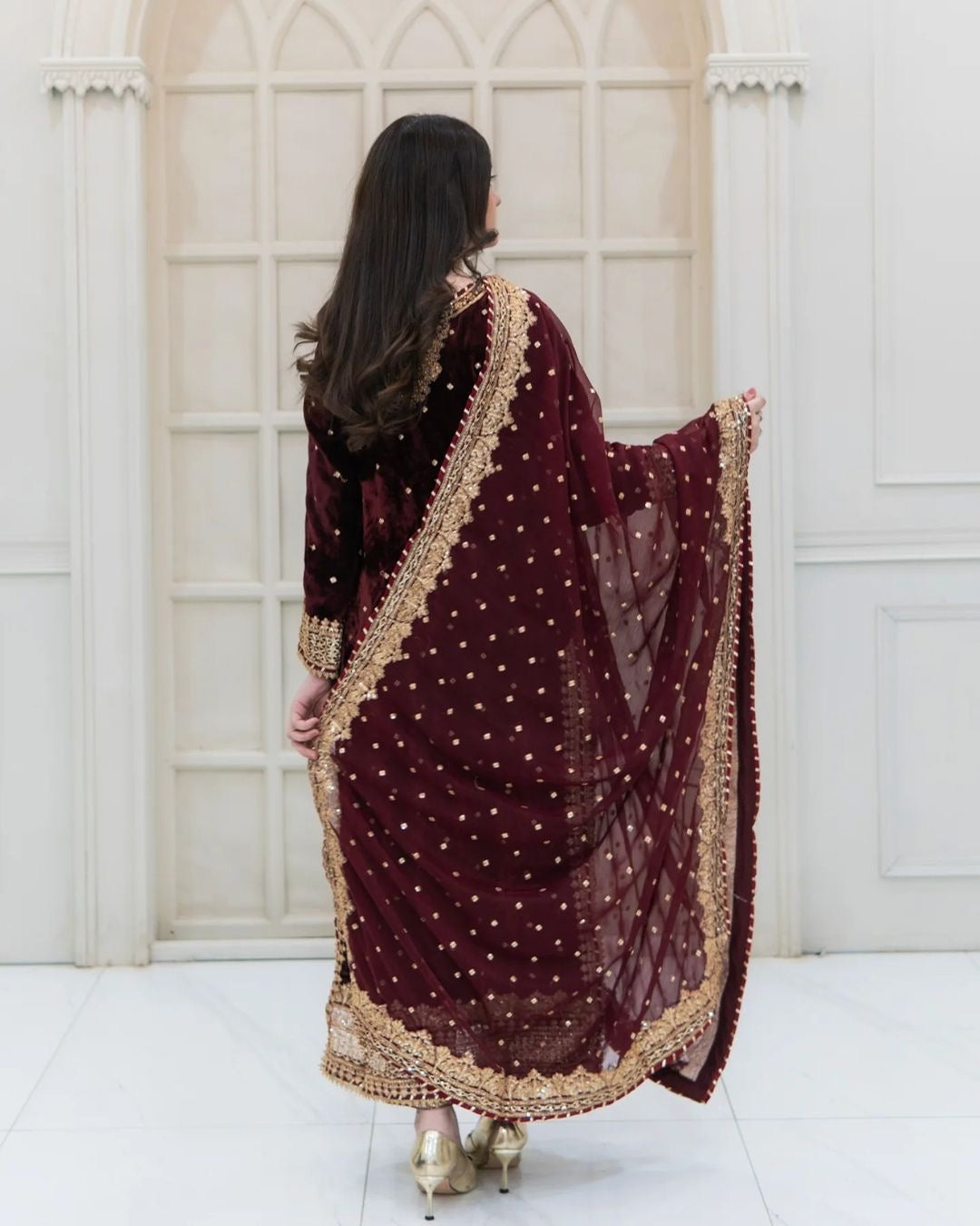 Prazu Fashion Maroon Viscose Velvet Embroidered Sequins Salwar Suit - Distacart