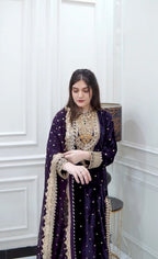 Prazu Fashion Purple Viscose Velvet Embroidered Sequins Salwar Suit - Distacart