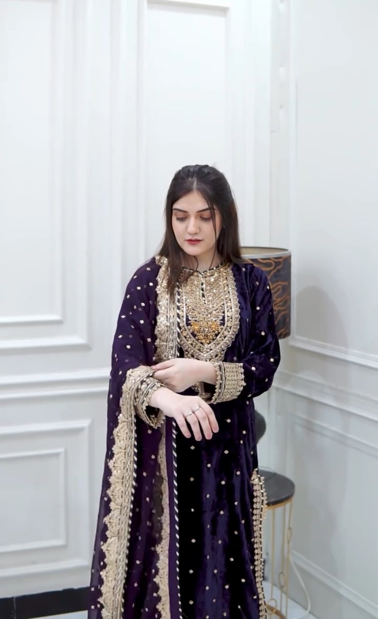 Prazu Fashion Purple Viscose Velvet Embroidered Sequins Salwar Suit - Distacart