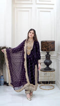 Prazu Fashion Purple Viscose Velvet Embroidered Sequins Salwar Suit - Distacart