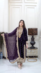 Prazu Fashion Purple Viscose Velvet Embroidered Sequins Salwar Suit - Distacart