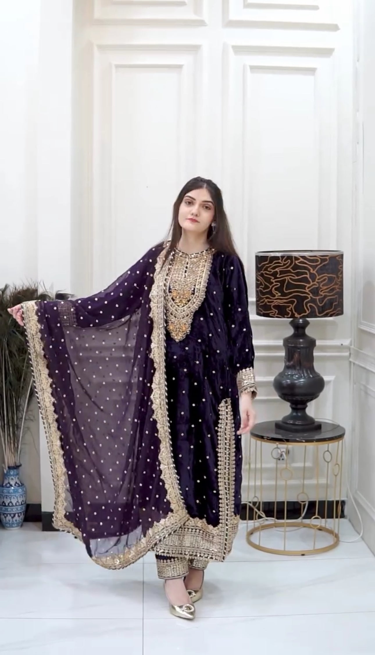 Prazu Fashion Purple Viscose Velvet Embroidered Sequins Salwar Suit - Distacart
