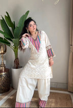 Prazu Fashion Off White Khadi Cotton Schiffli Work Co-Ord Set - Distacart