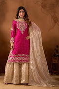 Prazu Fashion Pink Silk Embroidered Coding With Rivet Moti Work Palazzo Suit - Distacart