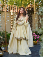 Prazu Fashion Off White Cosmos Zari Silk Thread Mirror Work Palazzo Suit - Distacart