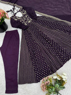 Prazu Fashion Dark Purple Crunchy Silk Embroidered Sequence Anarkali Gown - Distacart