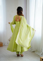 Prazu Fashion Lime Green Crunchy Silk Embroidered Sequence Anarkali Gown - Distacart