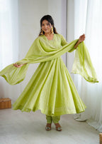 Prazu Fashion Lime Green Crunchy Silk Embroidered Sequence Anarkali Gown - Distacart