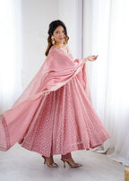 Prazu Fashion Onion Pink Crunchy Silk Embroidered Sequence Anarkali Gown - Distacart